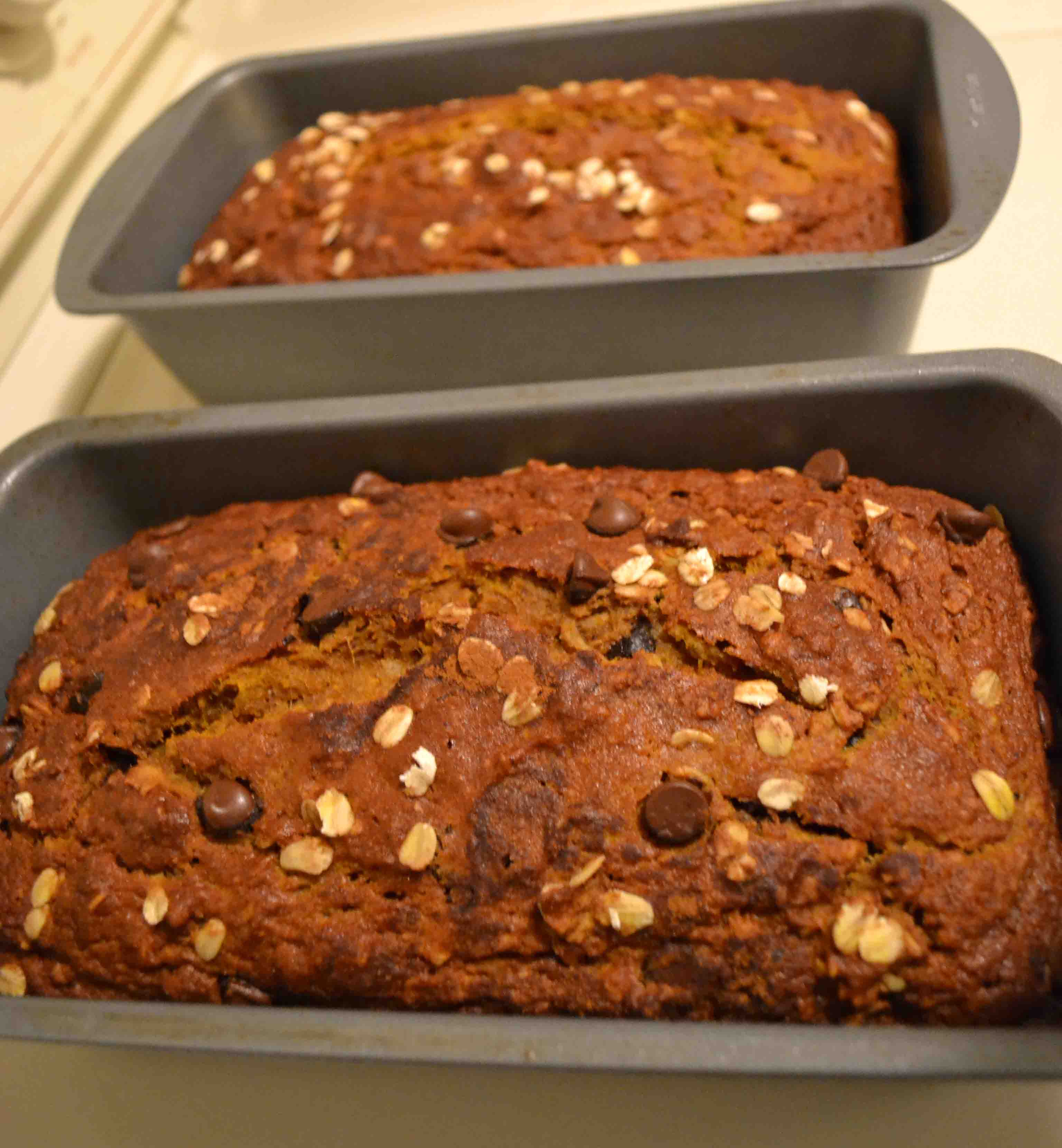 This pumpkin oatmeal bread (lightened up with oatmeal and whole wheat flour) is delicious and easy to make!