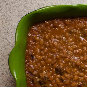 Hearty, filling, and easy: baked bean casserole!