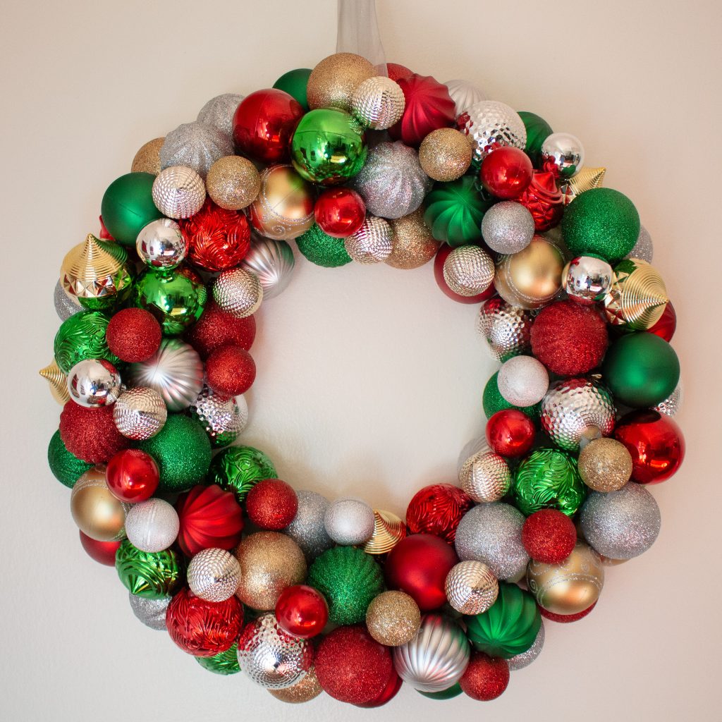 This DIY ornament wreath is a fantastic little DIY that you can put together in an hour for an elegant bit of Christmas decor!