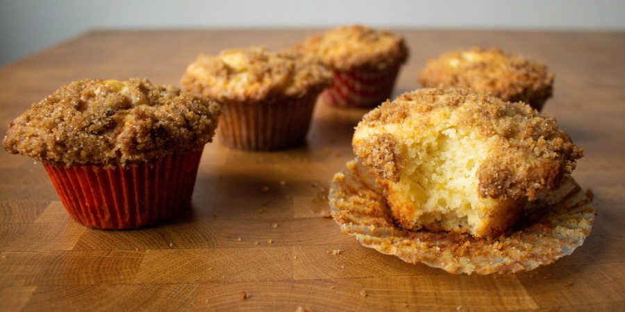 These apple muffins with streusel are the perfect sweet breakfast option with a secret ingredient that makes them perfect for spring!