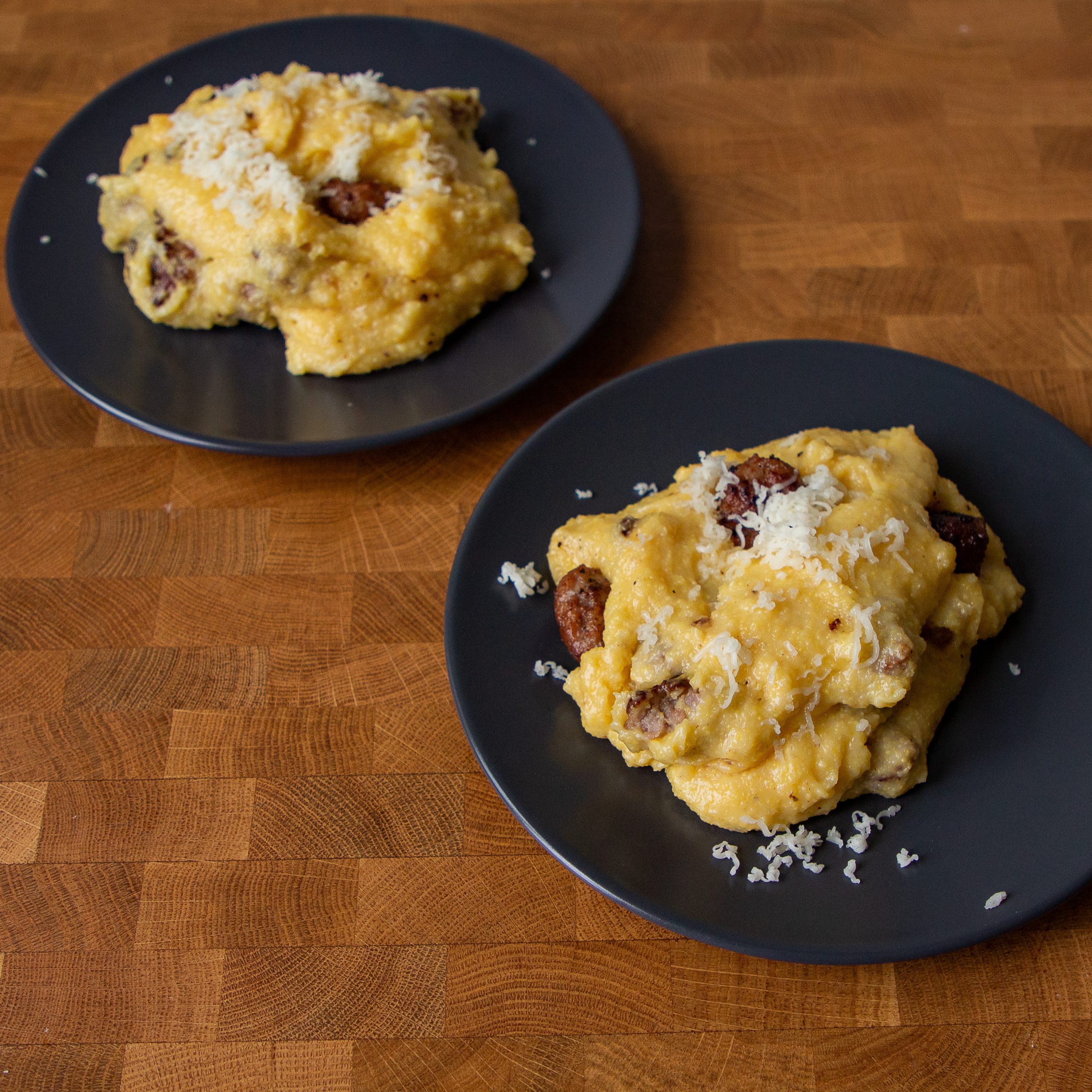 Northern Italian comfort food: cheesy sausage polenta