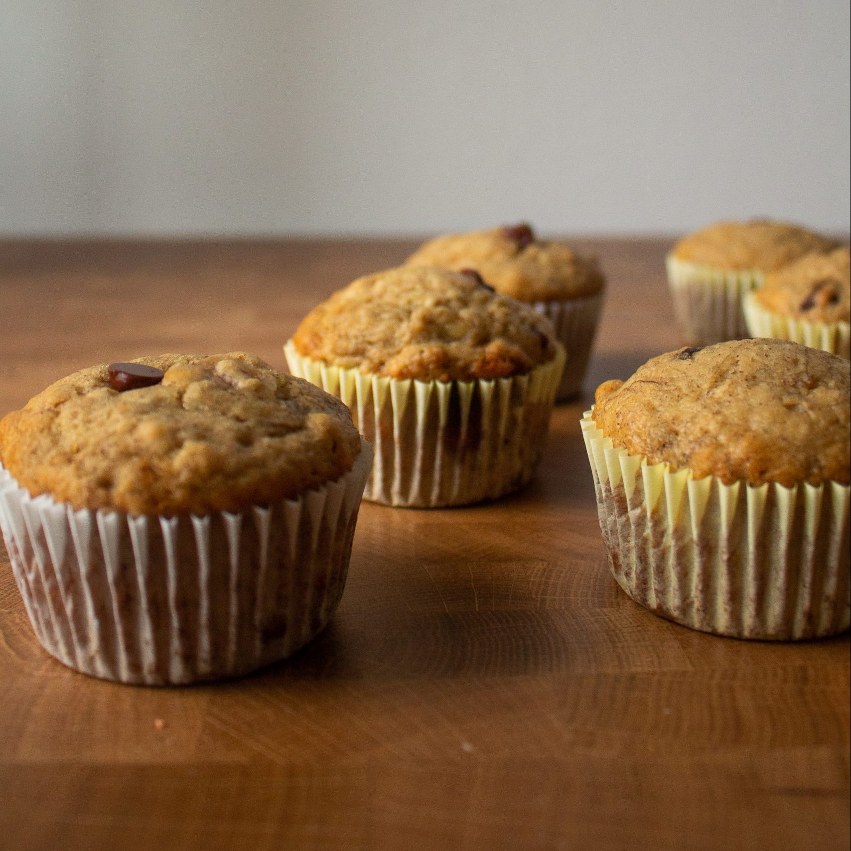 Chocolate chip banana muffins taste great and make for a delicious breakfast on the go! 