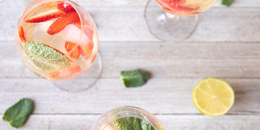 If you're hosting a shower from afar, this St. Germain and strawberry Spritz makes the perfect zoom bridal shower cocktail!