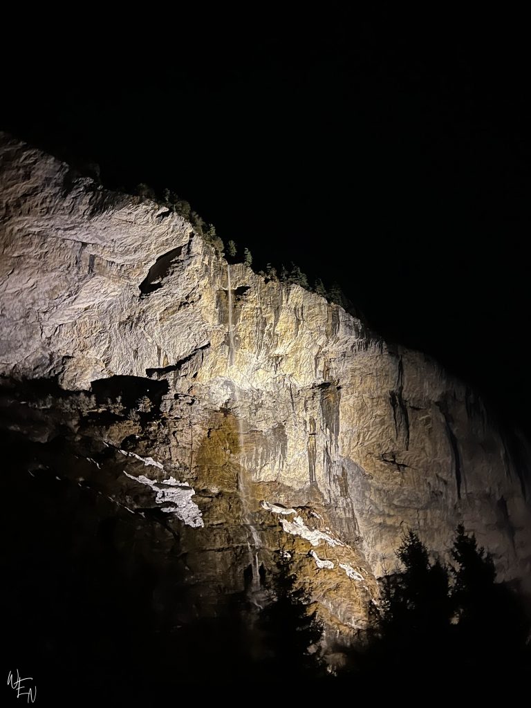 Lauterbrunnen waterfalls at night, Switzerland