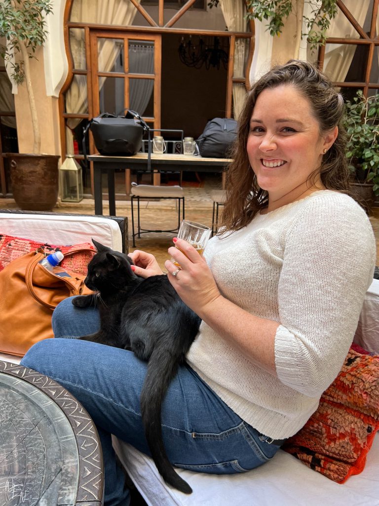 Our welcome to Marrakech: mint tea and the riad's cat!